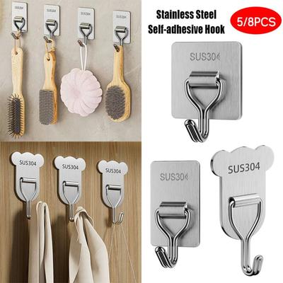 5/8 Stück Kein Bohren Selbstklebender Haken Edelstahl Hinter Tür Haken Klebehaken Zuhause