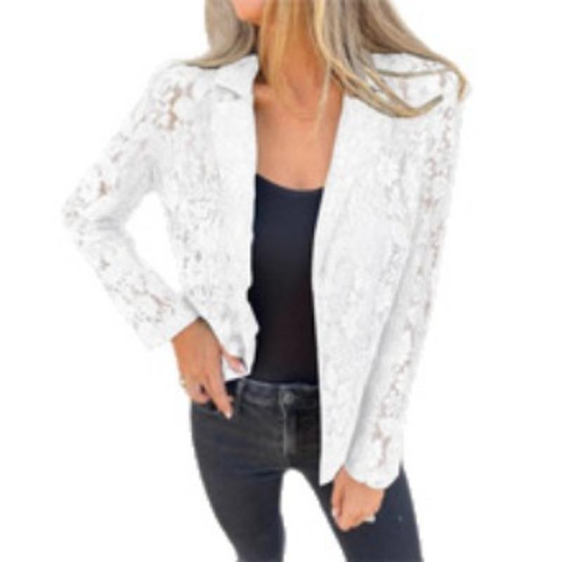 Womens Black Lace Blazer Long Sleeve Sheer Open Front Cardigan