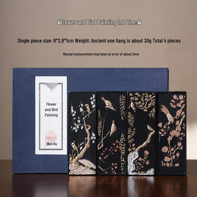 Flower & Bird Painting Pine Smoke Ink Stick - Hand-Ground Huizhou Ink Block