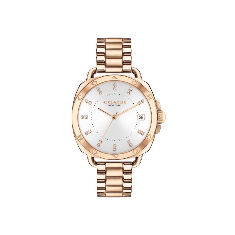 COACH - Женские кварцевые часы 14504158 с золотым браслетом из нержавеющей стали и белым циферблатом золотой