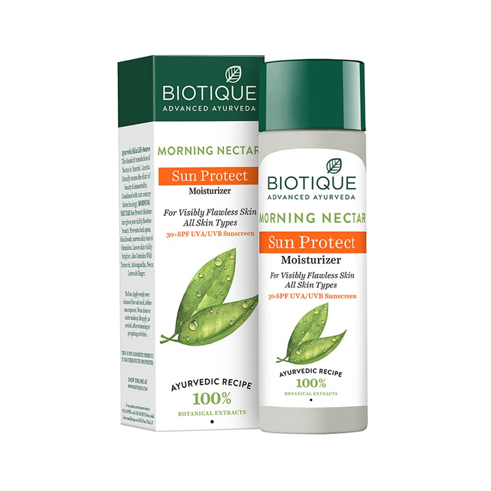 Biotique Morning Nectar SPF 30 Sunscreen Moisturizer – Wild Turmeric & Neem for Flawless Skin – 120 ml