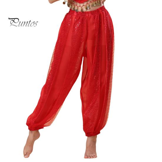 

Женские брюки для выступлений, эластичные брюки с высокой талией, однотонные шаровары с блестками, декор для народных танцев, костюм для танца живота для взрослых, брюки красный