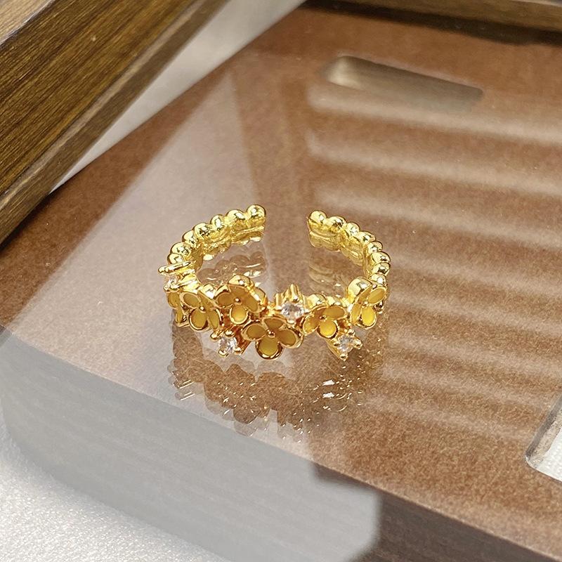 Medieval Vintage Retro Colored Enamel Open Ring Women'S Niche High-End Light Luxury Personality Ring