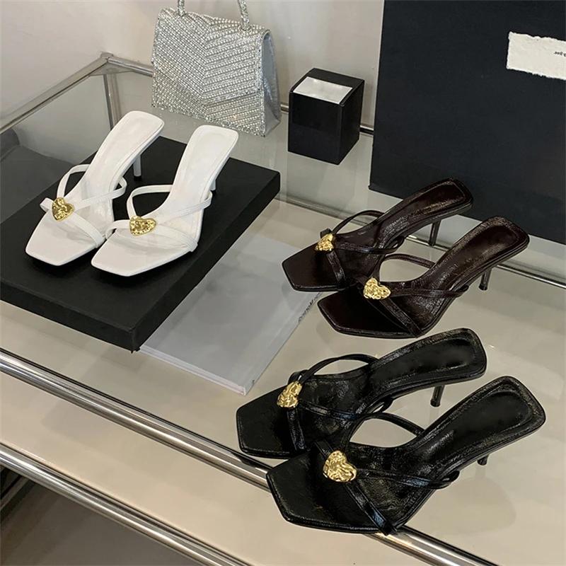 Eilyken Summer Square Toe Women Slippers Narrow Band Sandals Thin Low Heels Party Female Slide Shoes Zapatos De Mujer