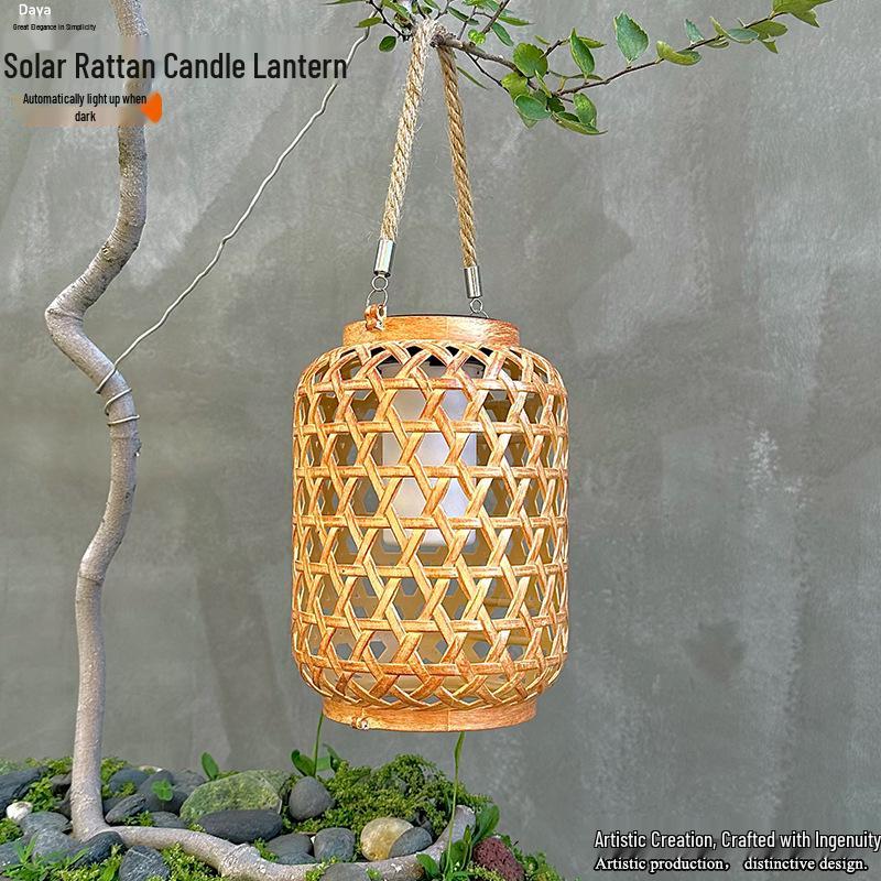 Solar Rattan Lantern with Hemp Rope Handle: Retro Style, 10 High-Brightness LED Beads