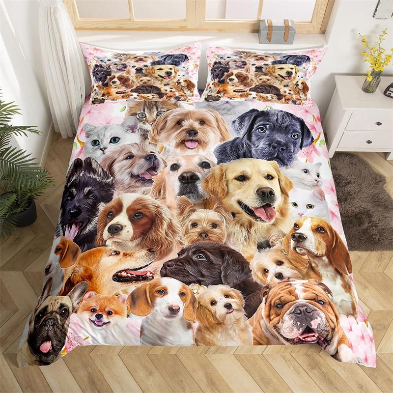 Set Husă Plapumă Pisică Copii Twin Full 3D Desene Animate Animal Set Lenjerie de Pat Microfibră Husă Plapumă Drăguță cu Animale de Companie Pentru Fete Băieți Iubitori de Pisici