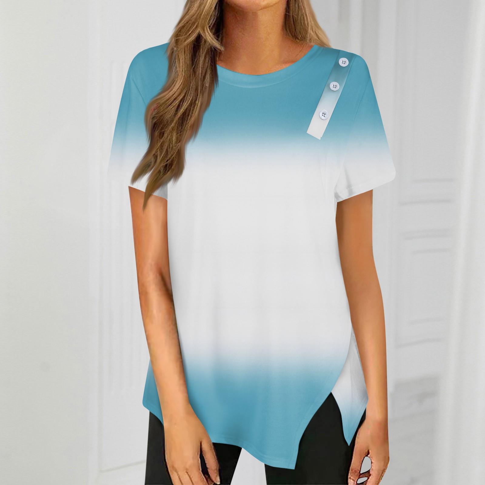 

Футболка с пышным подолом на пуговицах, повседневный топ с круглым вырезом с короткими рукавами, женская одежда S