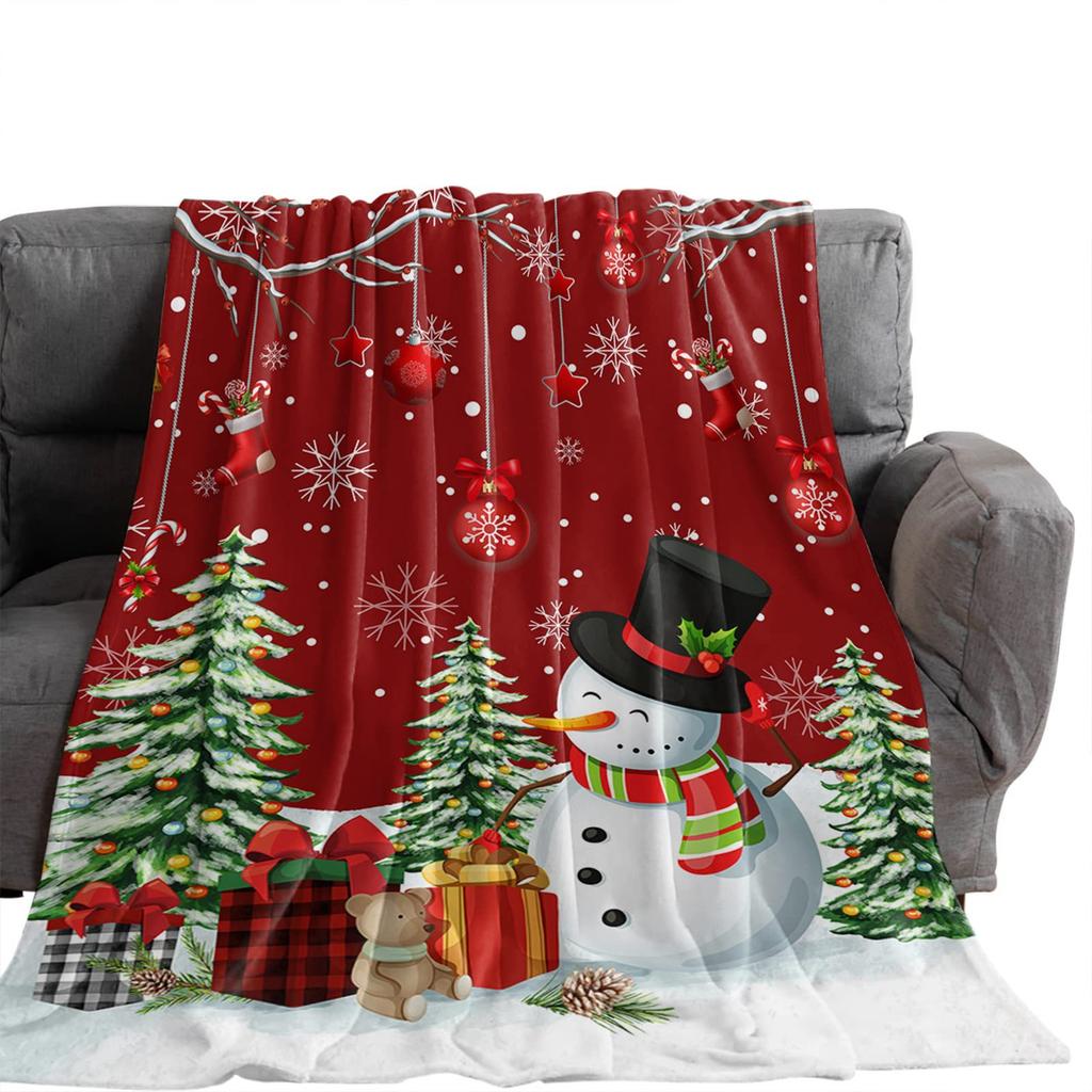 Christmas Snowman Series Digital-printed Polyester Bedroom Velvet Flannel Cover Blanket Fleece Soft Sofa Cover Blankets for Beds