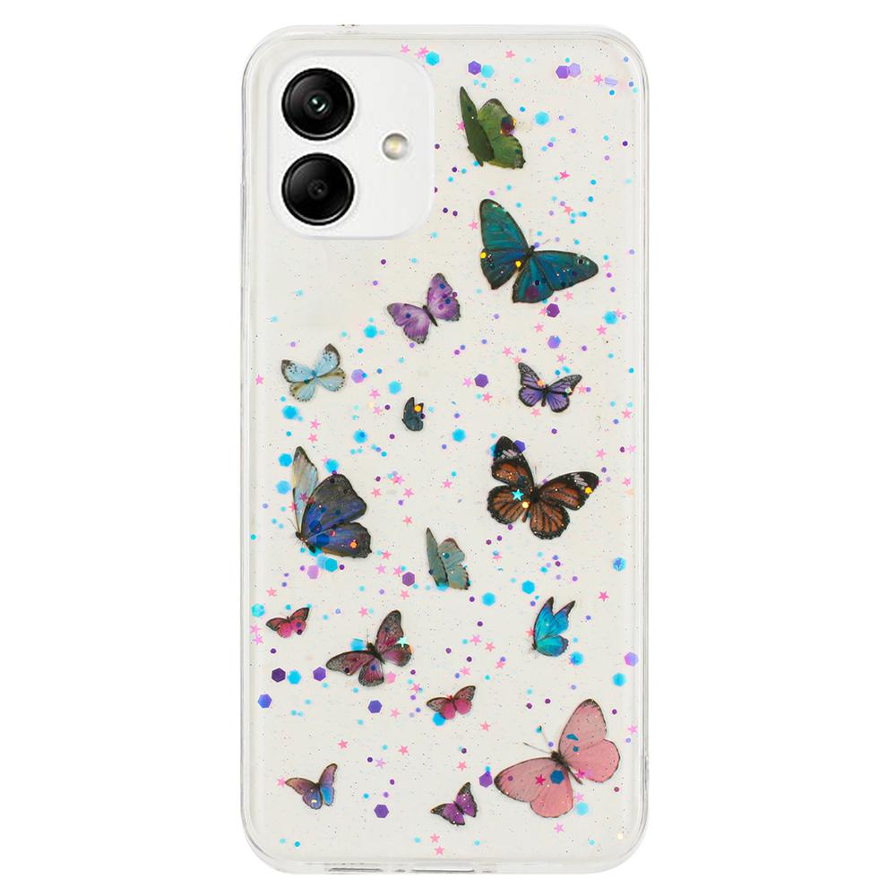For Samsung Galaxy A05 4G Case Anti Drop TPU Phone Back Cover Epoxy Glitter Butterfly