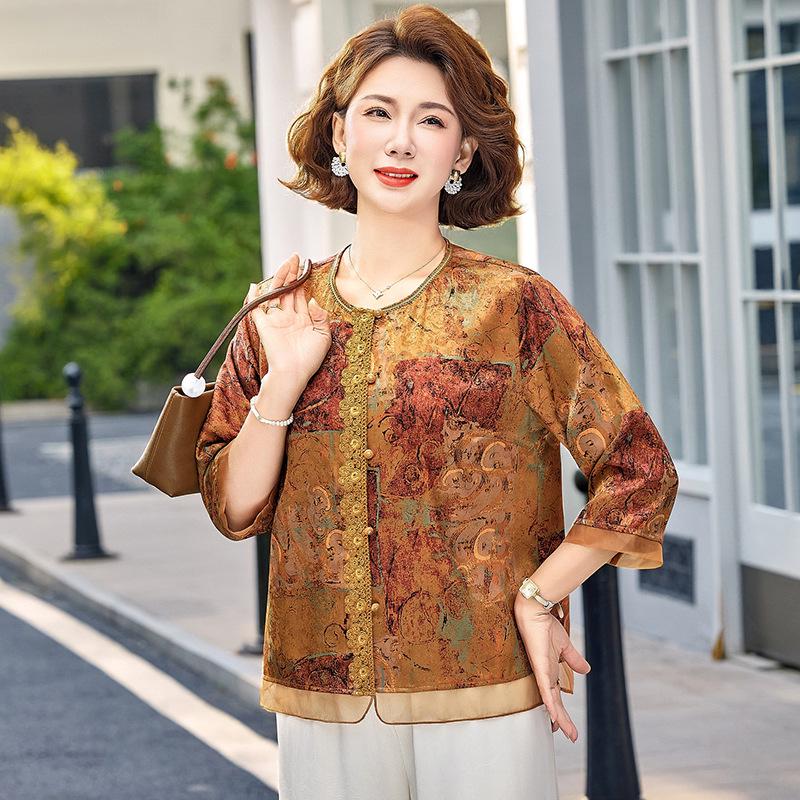 

Vintage Print Short-Sleeve Top for Women, Ages 40-60, Summer Style 3XL (125-140 lbs recommended)