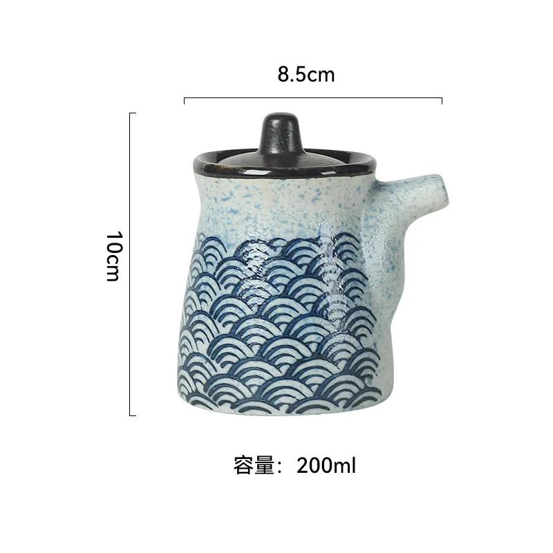 Japanese Retro Ceramic Oil Pot Household Kitchen Utensils Seasoning Pot Oil Vinegar Seasoning Bottle Kitchen Ceramic Tableware
