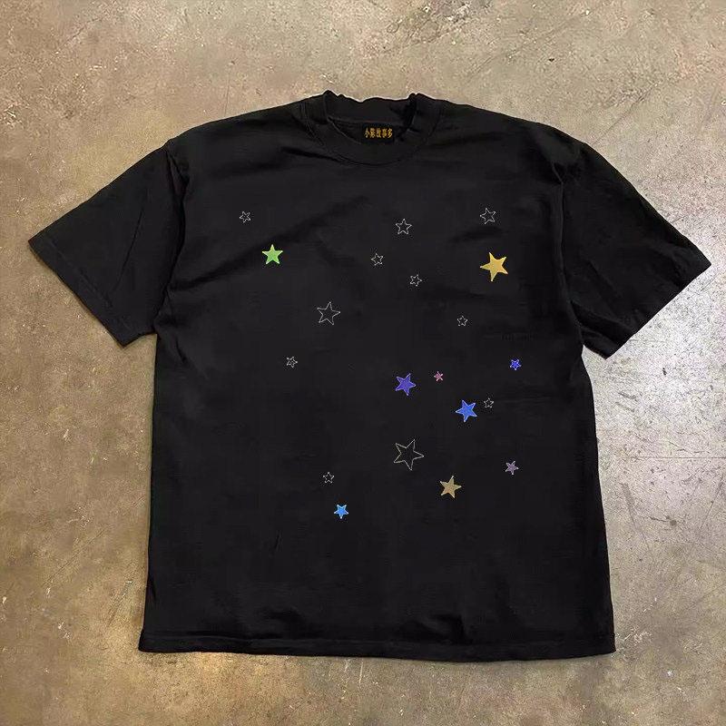 Loose Fit American Retro Cotton Tshirt Short Sleeve Double Thread Pure Cotton Breathable Comfortable Unisex Summer Tshirt