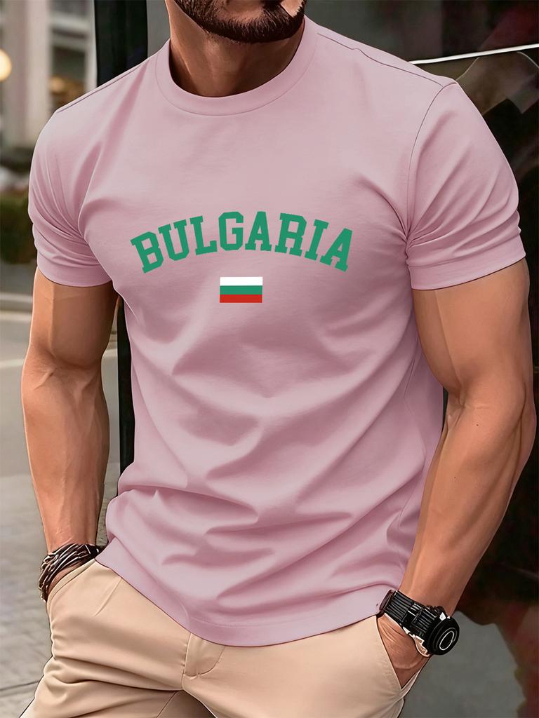 Bulgaria Text With Flag Prints Mens TShirt Cotton Summer ONeck Short Sleeve Tops Soft Oversized T Shirt Casual Male Clothes