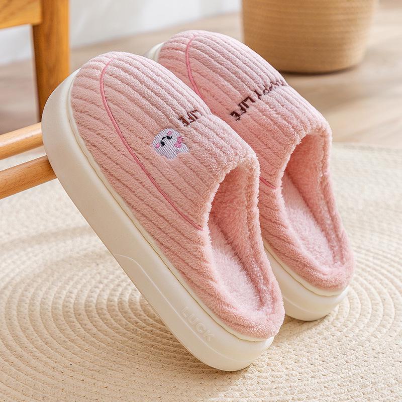 "Warm Furry Cotton Slippers: Non-Slip, Thick-Soled for Men & Women In Autumn/Winter"