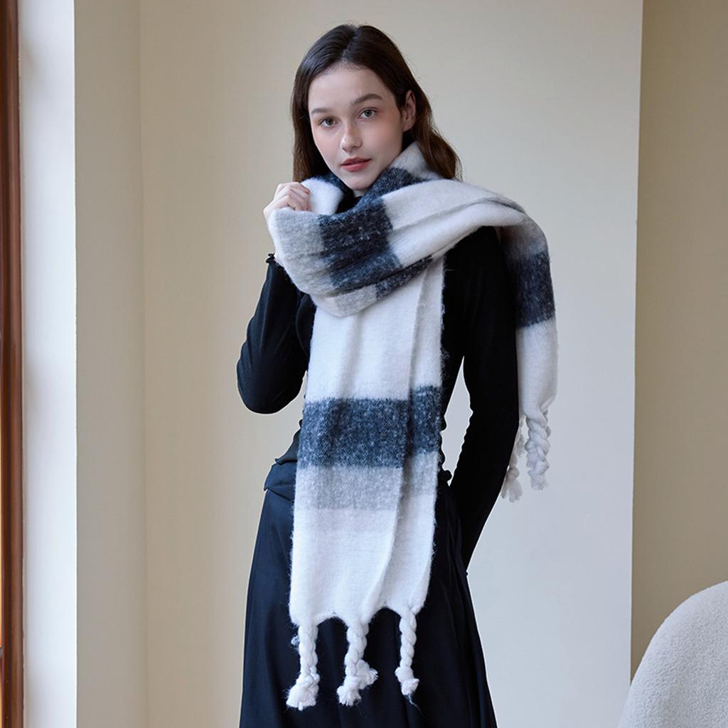 Striped Scarf Women's Autumn and Winter High Sense Imitation Mohair Color Warm Versatile Shawl Atmosphere Scarf