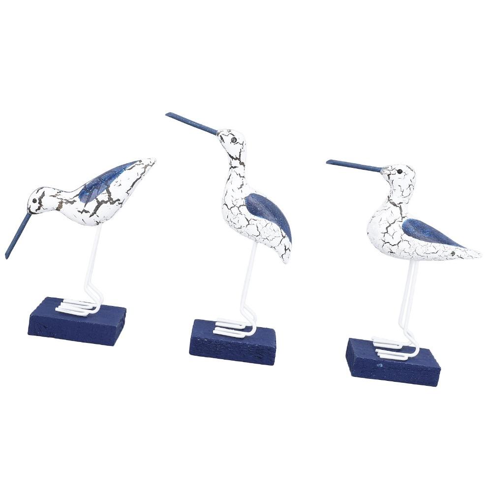 3pcs Blue White Color Seagull Statue 5in Seabird Sculpture Beach Outdoor Decor