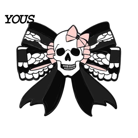 Halloween Jewelry Brooch Pin, Enamel Skull Bow Design Brooch, Style Snap-On Dark Pin Badge for Backpacks Collars Hats Holiday Decoration Durable