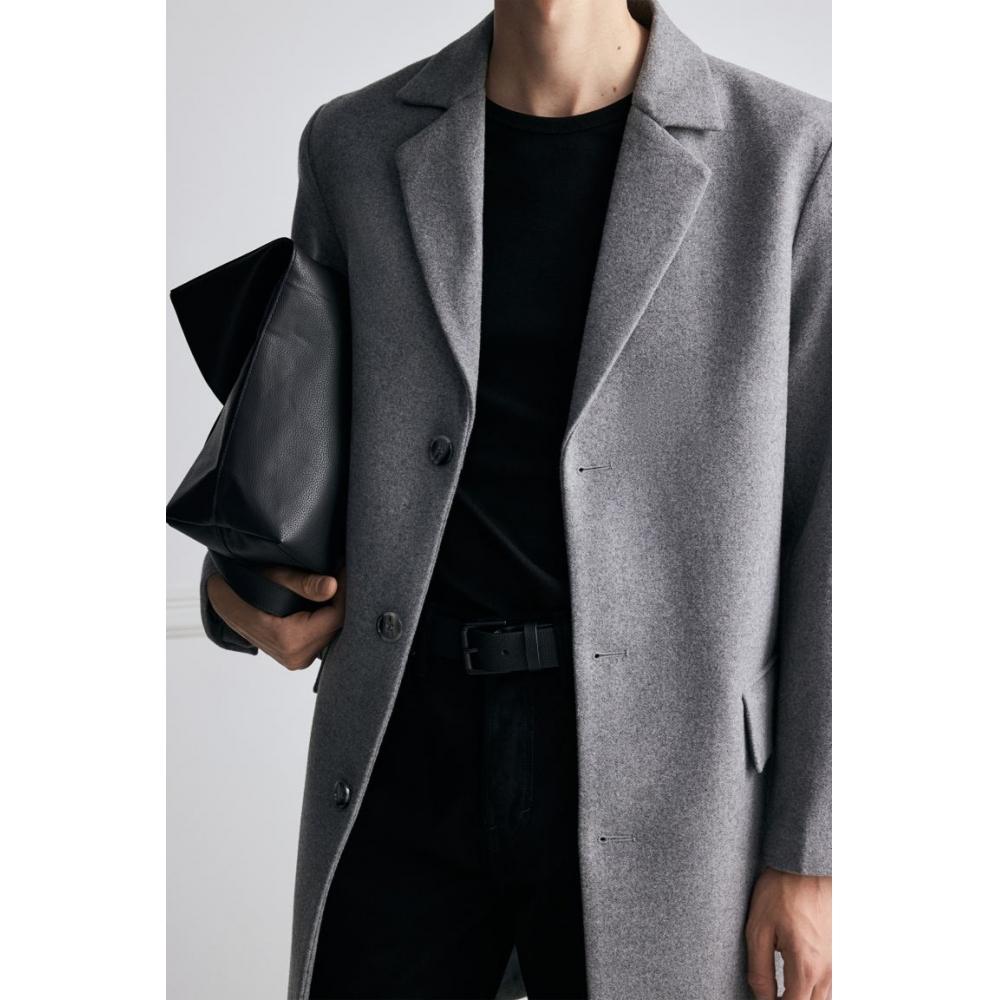 H M Wool Blend Coat Grey Melange
