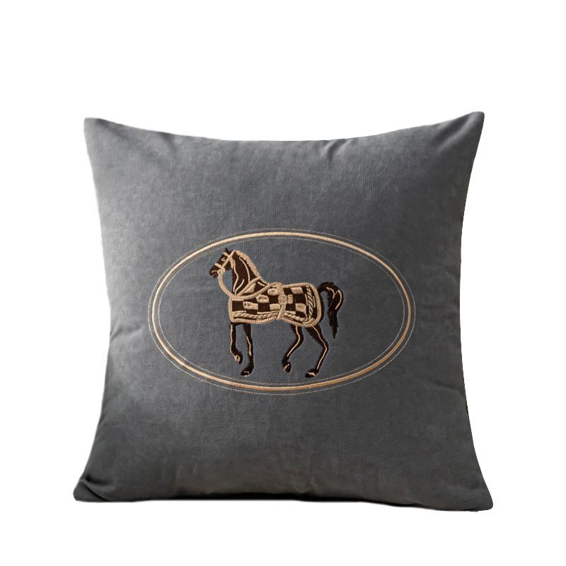 Embroidery Throw Pillow Cover Vintage Horse Pattern Light Luxury Sofa Cushion Waist Cover Simple Decorative Pillowcase