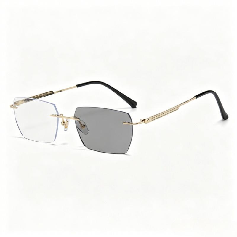Ultra Light Frameless Photochromic Myopia Glasses Unisex Anti Blue Ray Eyewear Polished Cut Lens for Business Man Daily Wearing