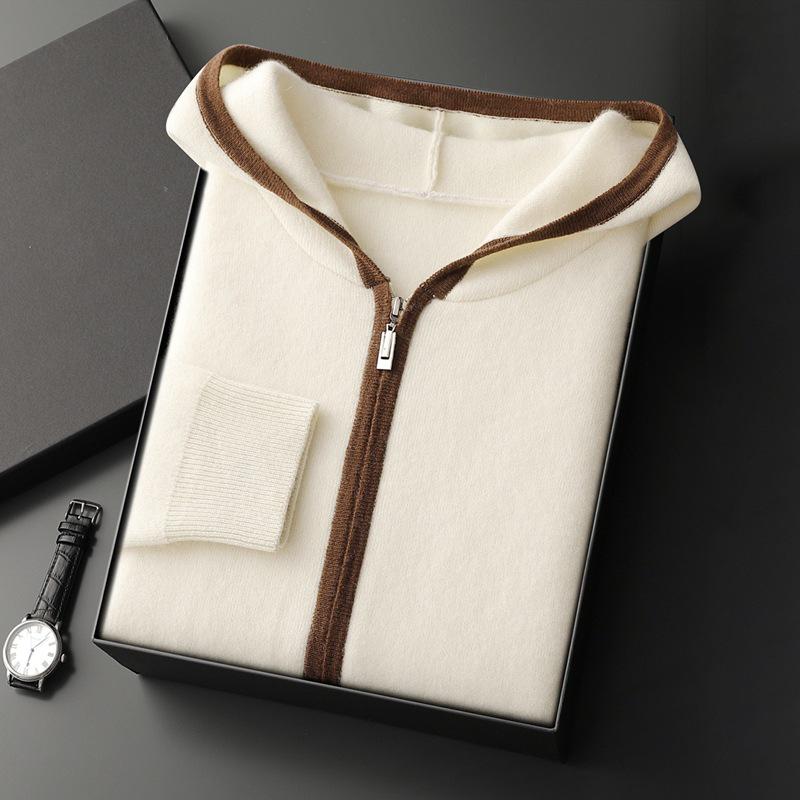 

Men s Autumn/Winter Cashmere Knit Hoodie: Casual Zipper Cardigan Double Extra Large белый