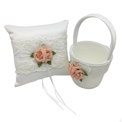 Wedding Ring Pillow Flower Girl Basket Set, Portable Decoration Bridal Ornament,