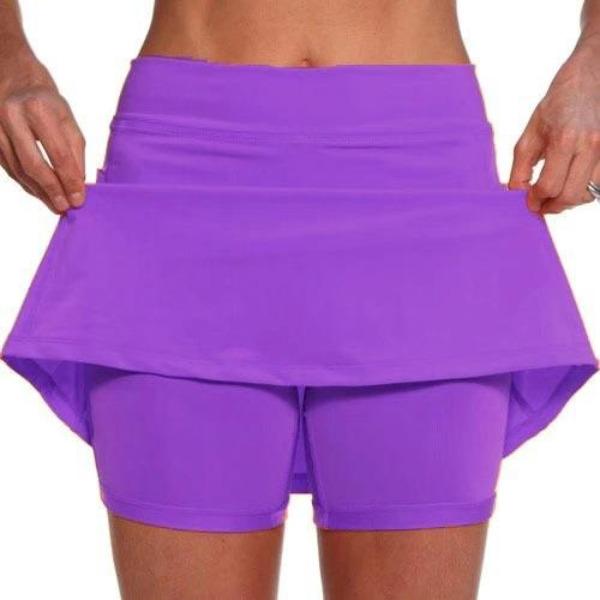 

Women Summer Short Plus Size High Waist Fake 2-Layer Tennis Skirt Golf Skort Activewear Sport Workout Running Skirt S фіолетовий