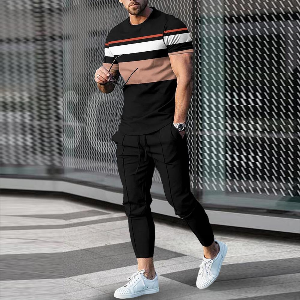 Summer Men Sets Short Sleeve T Shirt Pants Suits Oversized Tops Street Sportswear Men's Casual Tracksuits Trend Print Clothing