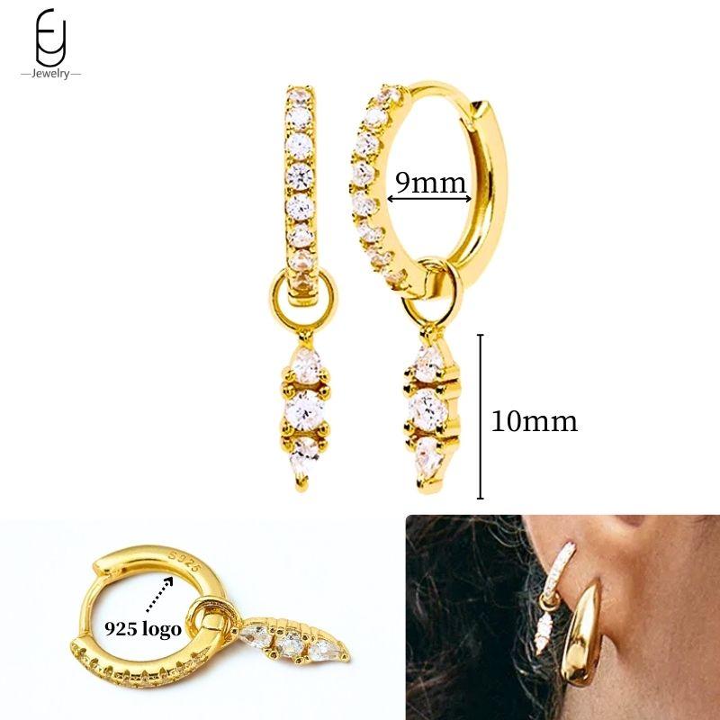 925 Silver Ear Needle White Crystal Gold Earrings for Women Luxury Water drop/Heart/Flower Pendant Earring Fine Jewelry