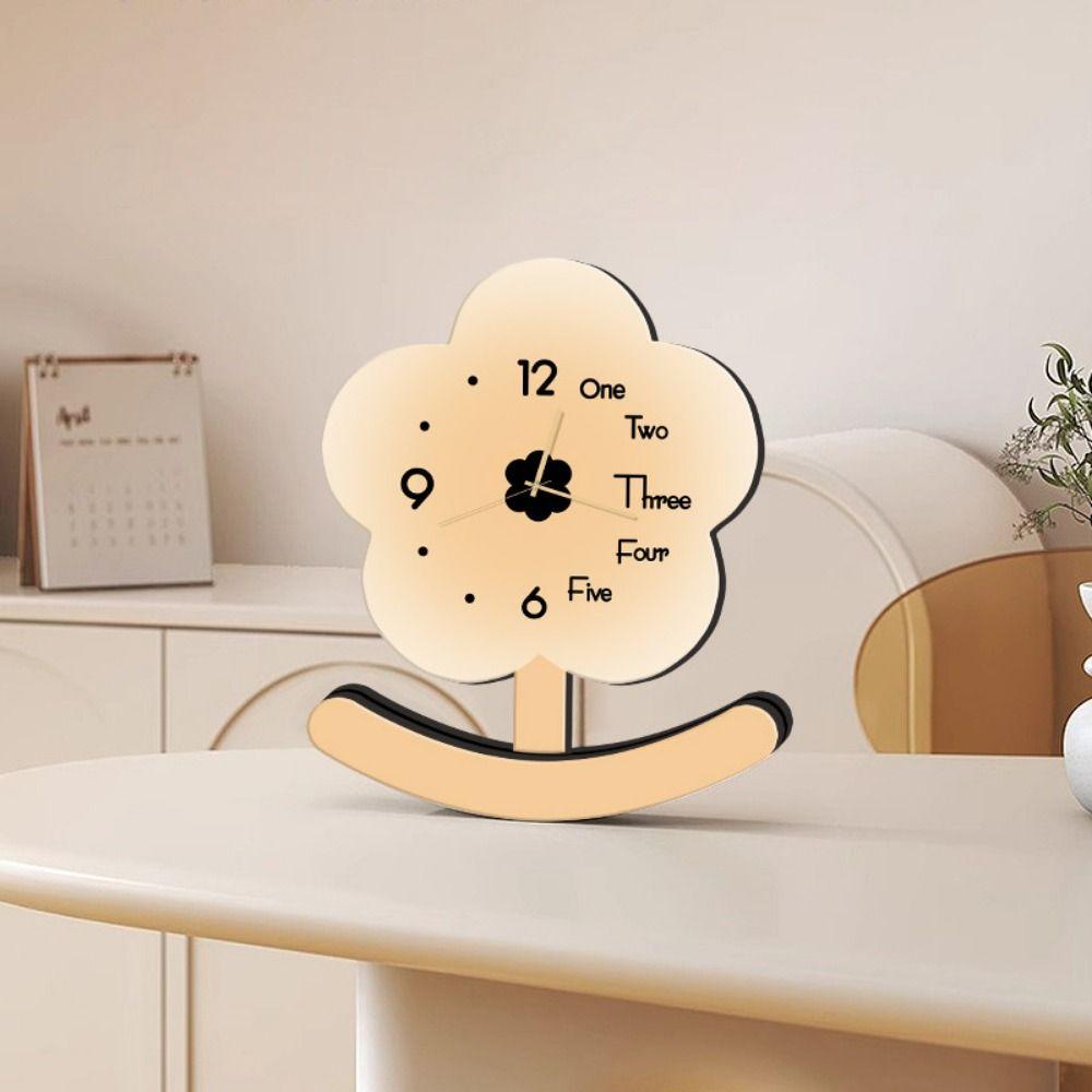 Silent Small Flower Pendulum Clock Ornament Tabletop Statue Clock Simple Wood Desk Clock  Office