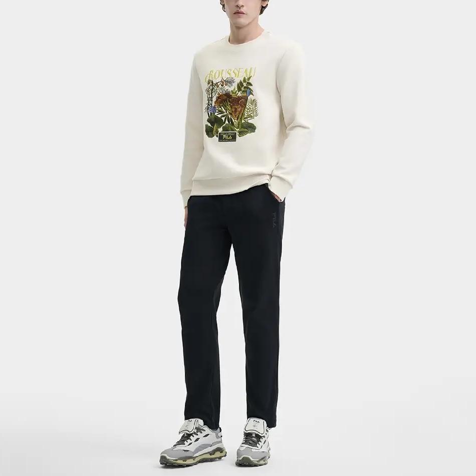 Fila Heritage Solid Color Brand Logo Pattern Lace-Up Mid-Rise Straight Leg Casual Pants Men Pants Black F11M448608F-BK