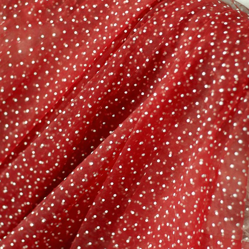 Flocked Polka Dot Tulle Fabric White & Khaki Polyester Stretch 155cm Width for Puff Skirt Clothes Sewing DIY Wedding Decoration