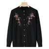 Women's Spring and Autumn Embroidery Knit Cardigan Jacket Middle-aged and Elderly Single-breasted Slim Sweater Clothing