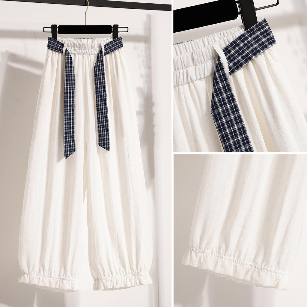DIMANAF 2026 Plus Size Summer Women Pants Cotton Thin Elastic Waist Oversize Fashion Lady Casual Long Pants Solid Black