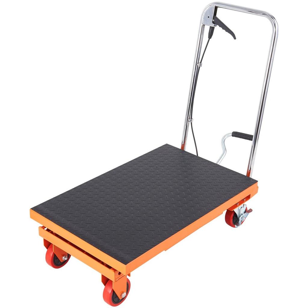 Hydraulic Lift Table Cart, 500lbs Capacity 28.5" Lifting Height, Manual Single Scissor Lift Table with 4 Wheels and Non-slip Pad, Hydraulic Scissor
