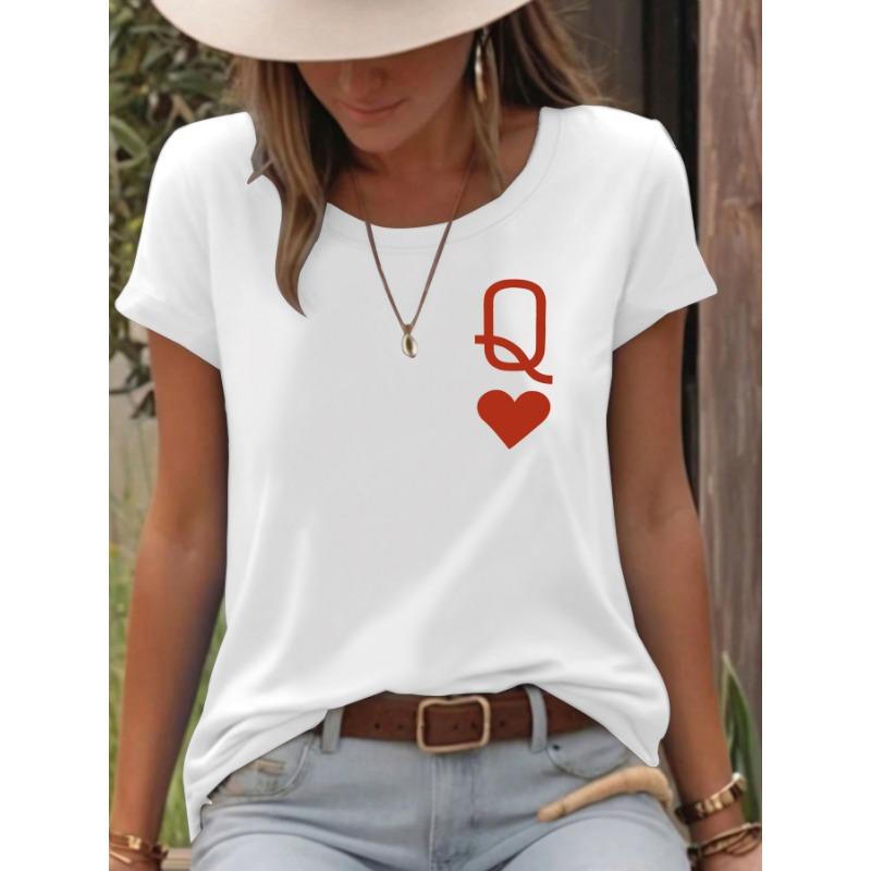Casual T-shirt with Heart LettersSummer Round-neck Short-sleeved Top