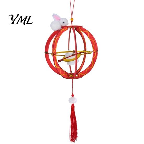 Rotating Ring Lantern DIY Kit for Mid-Autumn Festival, Hollow Wooden Chinese Style with Rabbit, Handmade LED Candle Toy Tassels