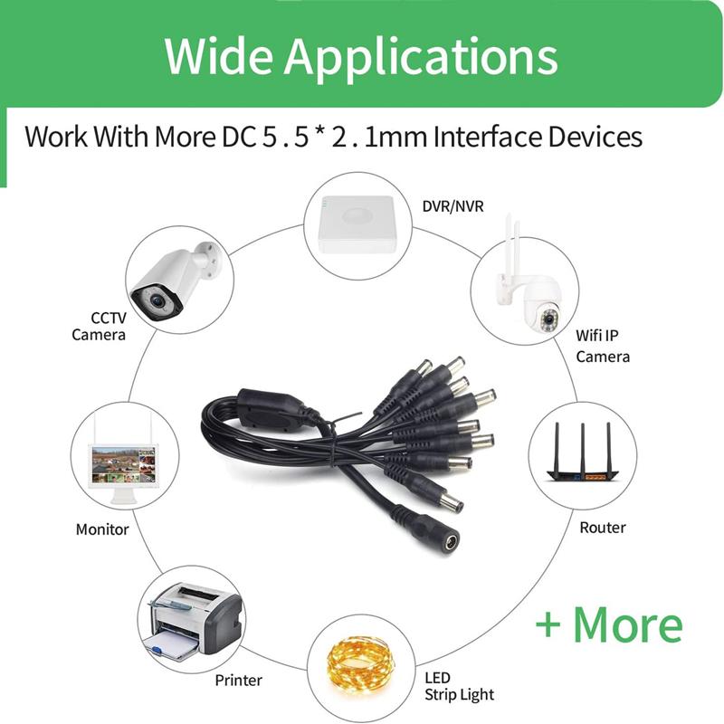 Xiaomi 1-3Pcs 1 To 2/8Way 5.5*2.1mm Output DC Power Splitter Cable 5V 12V Power Adapter Connector Cord For CCTV Camera LED Strip Lights