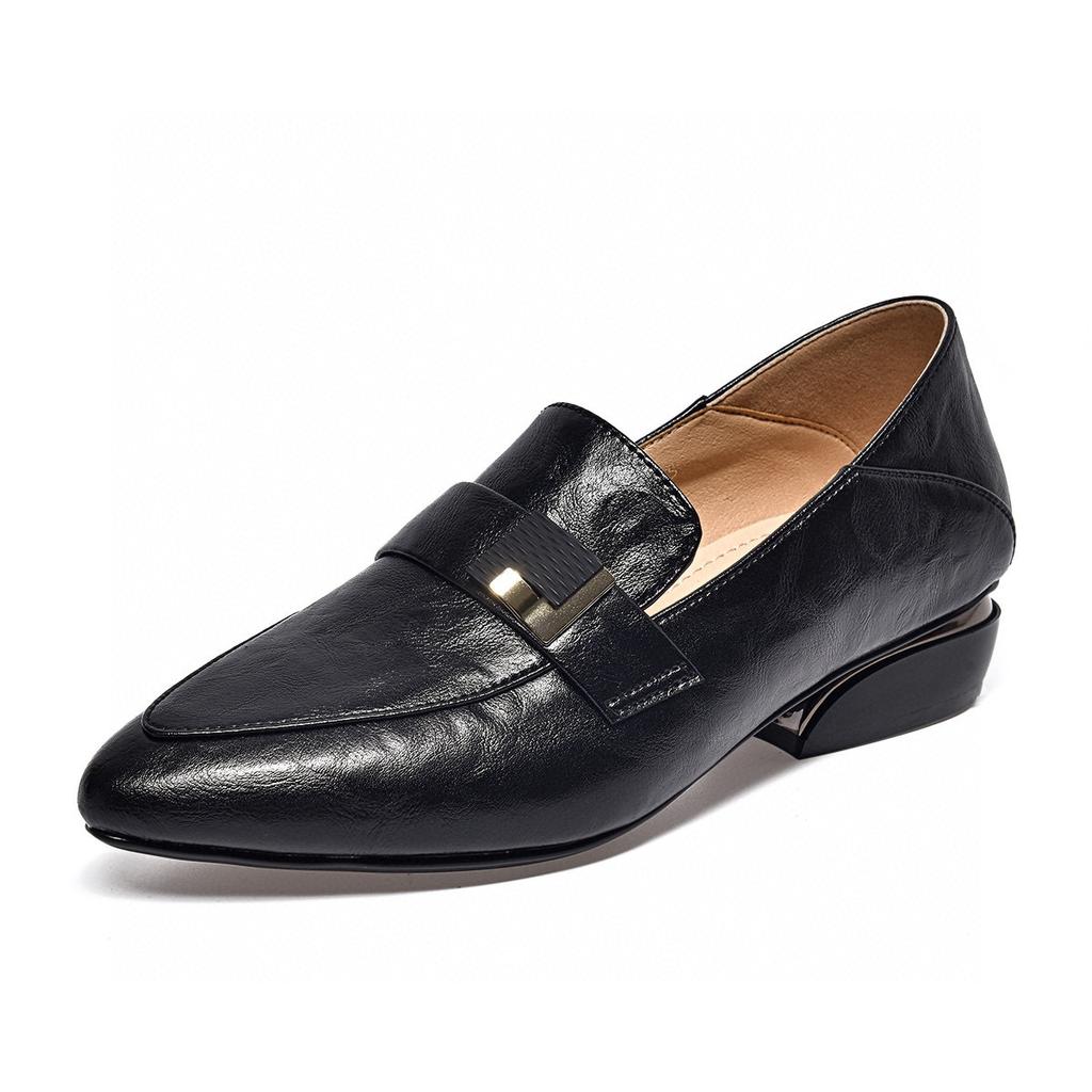 Pointed single shoes women's 2025 spring new British style simple temperament work shoes two kinds of height shallow mouth dress shoes