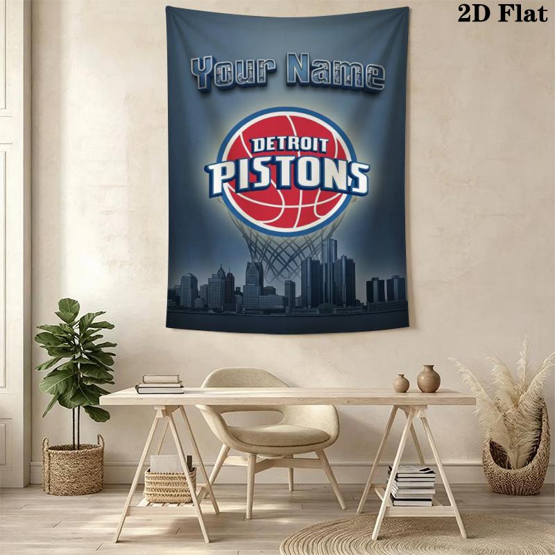 Name Custom Detroit Pistons Logo Wall Tapestry Aesthetic Wall Hanging Printed Fabric Blanket Decorative Tapestries for Bedroom Living Room Home Decor