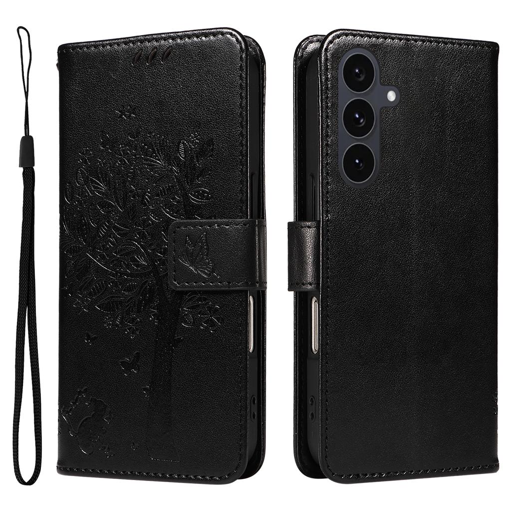 For Samsung Galaxy S25 FE Phone Case with Stand Cat Tree Pattern Leather Wallet Mobile Cover