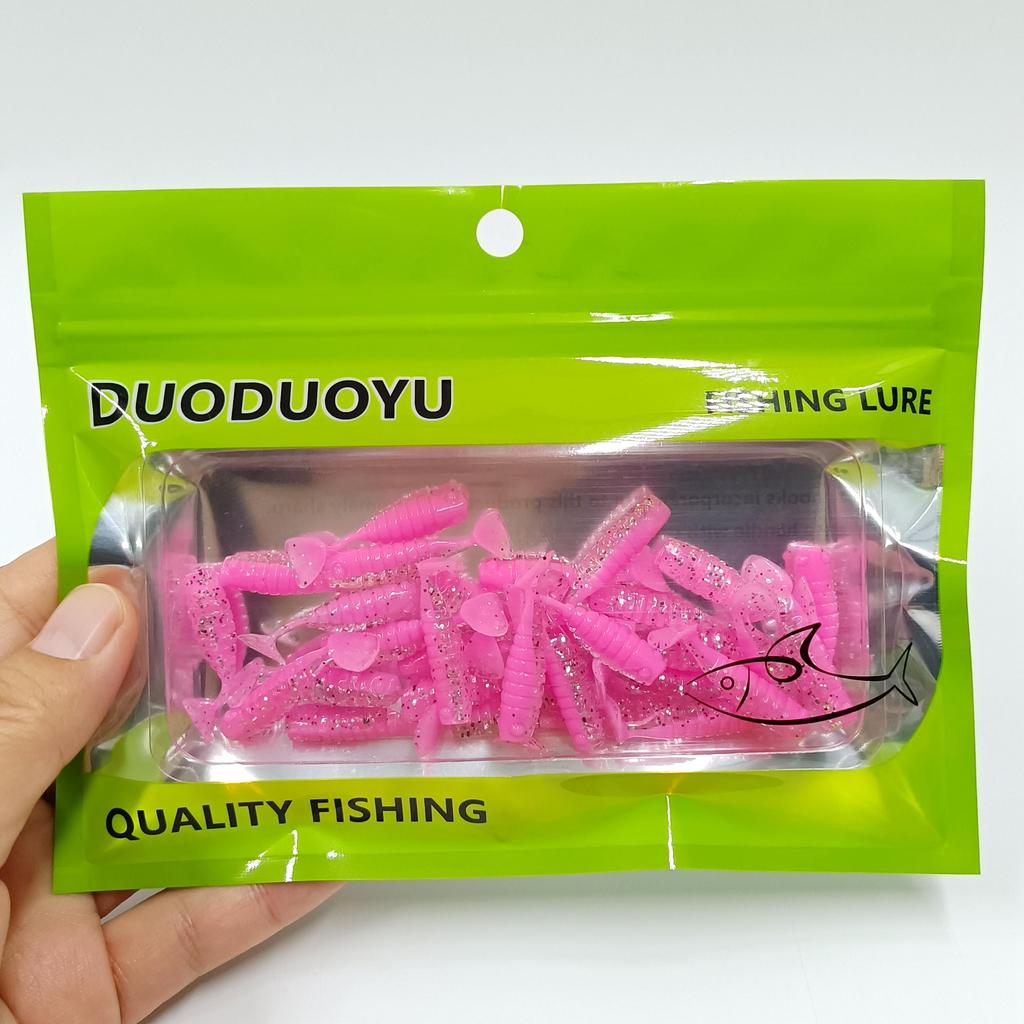 DUODUOYU 30PCS Mini Soft Fishing Lures 30mm/0.6g Small T-tail Worm Lure Silicone Artificial Bait Bass Pike Fishing Tackle