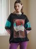MAXZA Colorblock Vintage Lettering Loose Fit Knit