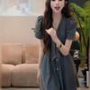 Summer 2026 Auroral French Style Denim Dress: Women's Sexy Waist-Cinched Slimming Skirt