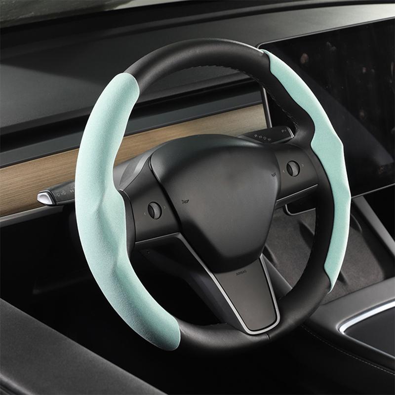 Winter Steering Wheel Cover for Telsa Model 3 Y Carbon Fiber Steering Wheel Cover Warm Cold-Resistant Anti-Slip Case