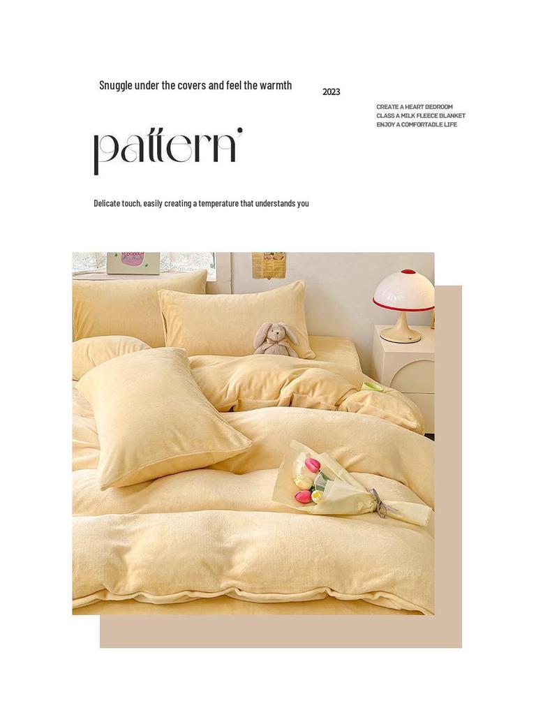 G5Z Milk Fleece 4-Piece Bedding Set: Thick, Warm, Anti-Static, Double-Sided for Autumn/Winter. Includes Single Duvet Cover.
