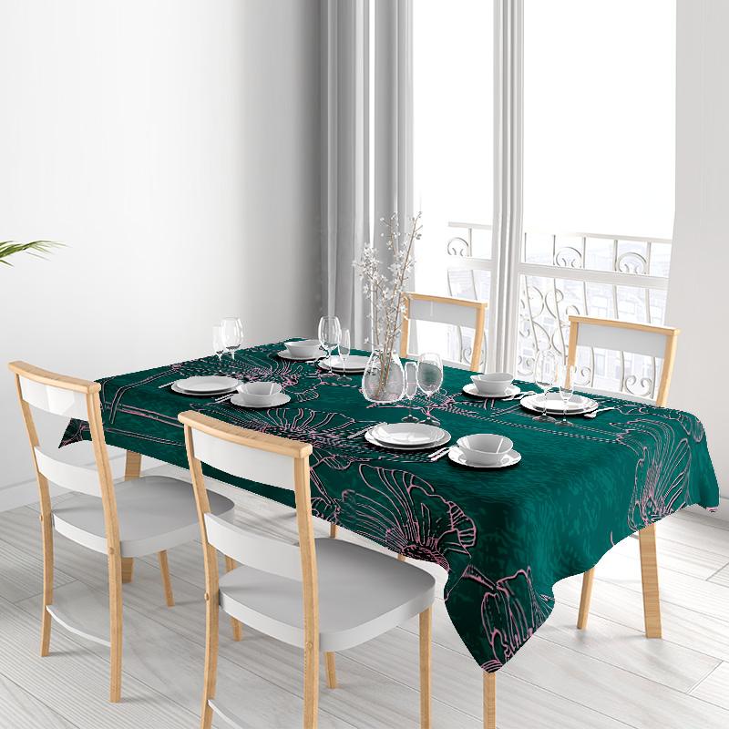 Green Floral Printed Tablecloth Rectangular Dining Room Decor High Quality Non-Slip Mat For Kitchen Home Party Supplies (M) Alie
