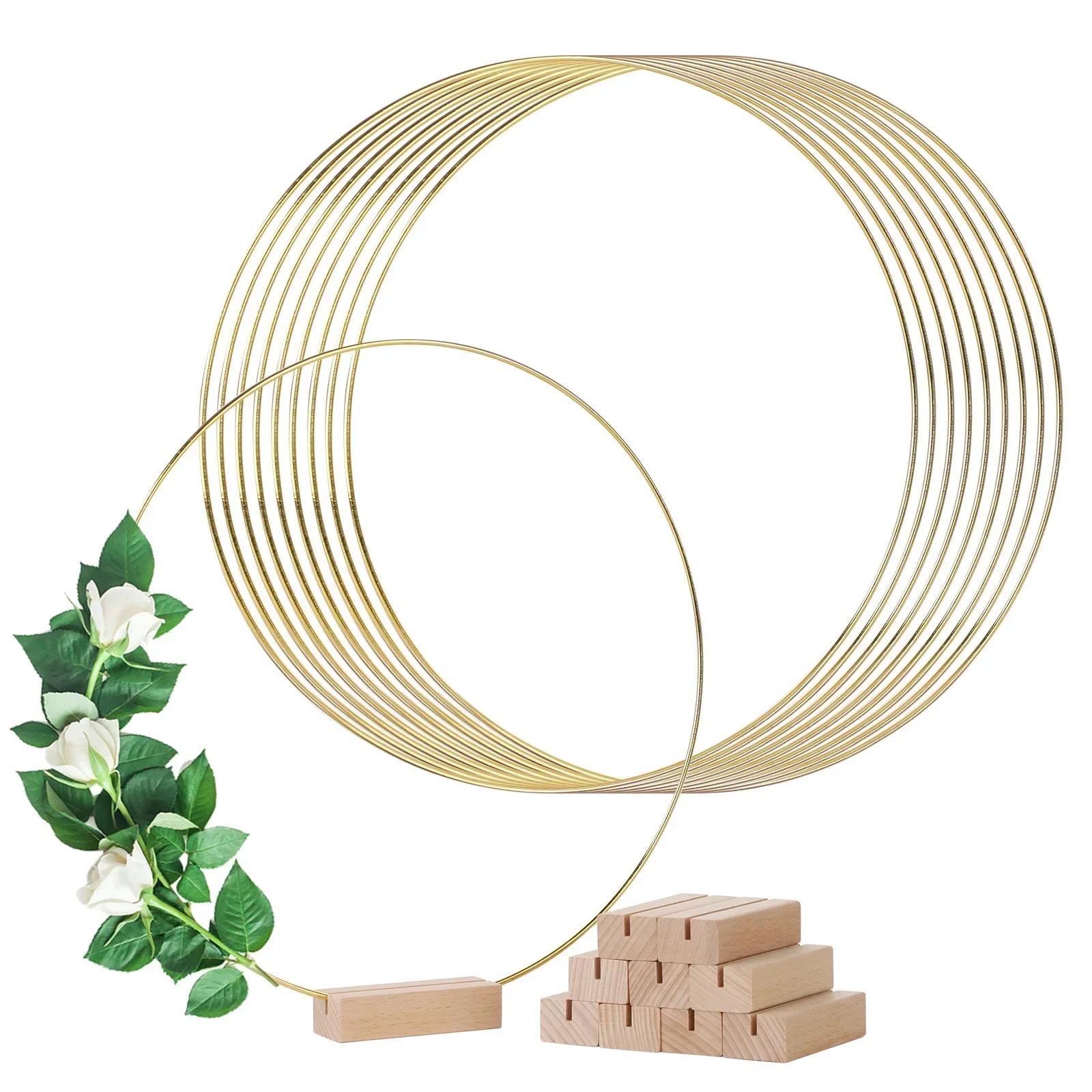 

Wreath Ring Floral Hoop With Wooden Stand For Wedding Party Home Decor Creative 30cm 10PCS Unique DIY Metal Table Centerpieces золотий
