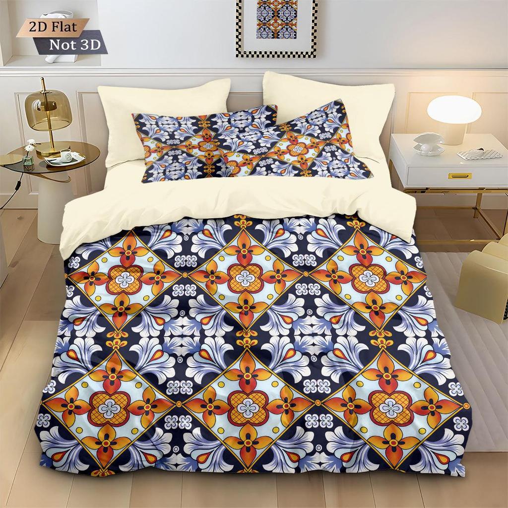 Duvet Cover Set med Keramiskt Kakelmönster - Digitaltryck, 3-delat Sängkläder