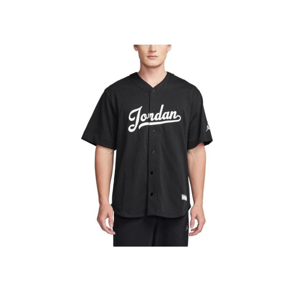 Jordan Flight MVP V-Neck Single-Breasted Letter Print Short Sleeve Baseball Jersey Men Tops Black White FN4663-010